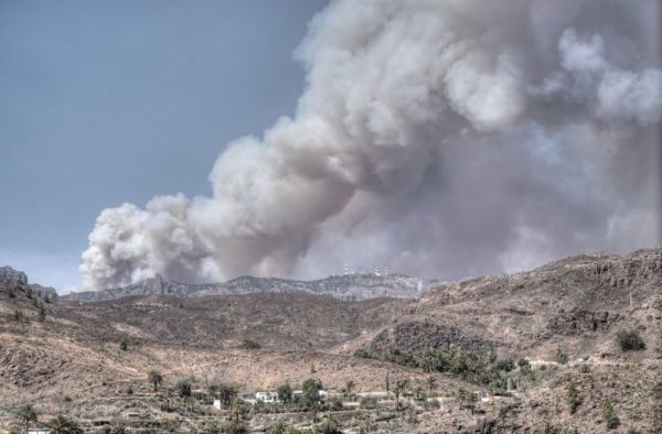Dichte Rauchwolken beim Grossbrand auf Gran Canaria über den höchsten Bergen der Insel.